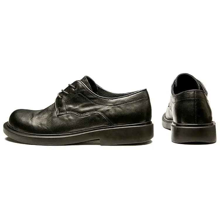 Brounvanm Top Layer Leather Round Toe Chunky Heel Comfort Versatile Lightweight Wear-Resistant Formal Leather Shoes Men's 7