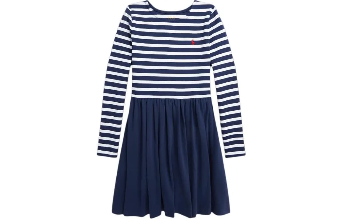 Polo Ralph Lauren SS24 Uşaq Zolaqlı Don Göy