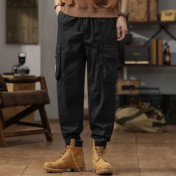 Jeep Summer Thin American Classic Vintage Solid Color Straight Elastic Waist Pocket Cargo Pants Men's 5
