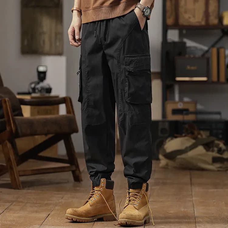 Jeep Summer Thin American Classic Vintage Solid Color Straight Elastic Waist Pocket Cargo Pants Men's 2