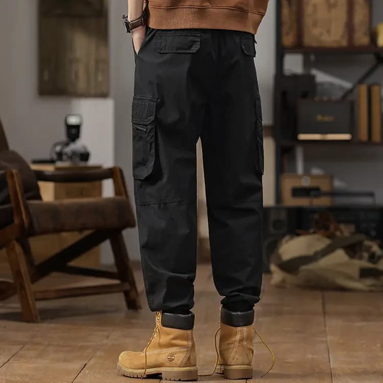 Jeep Summer Thin American Classic Vintage Solid Color Straight Elastic Waist Pocket Cargo Pants Men's 6