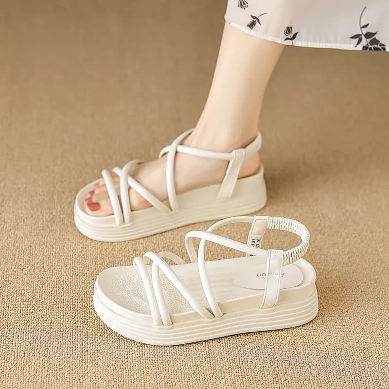 AGSDON Faux Leather Comfortable Versatile Thick Sole Height Increase Roman Sandals Women's 6