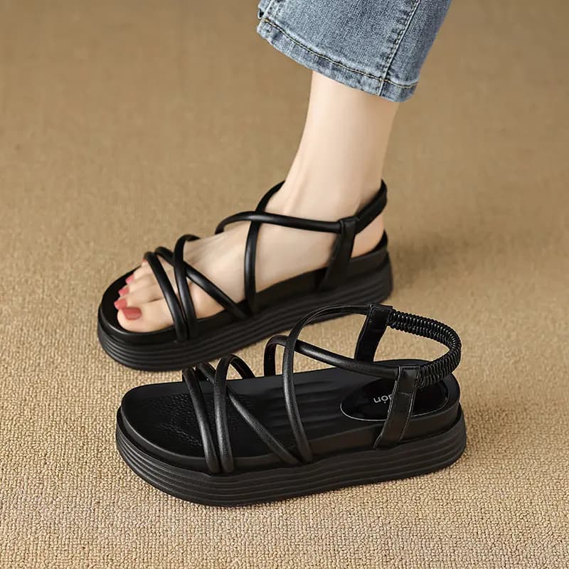 AGSDON Faux Leather Comfortable Versatile Thick Sole Height Increase Roman Sandals Women's 11