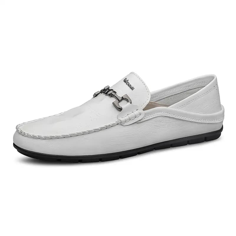 Wennai Split Cowhide Business Casual Loafers Lightweight Comfortable Trendy Versatile Fashionable Breathable Wear-Resistant Slip-On Shoes Men's White 2