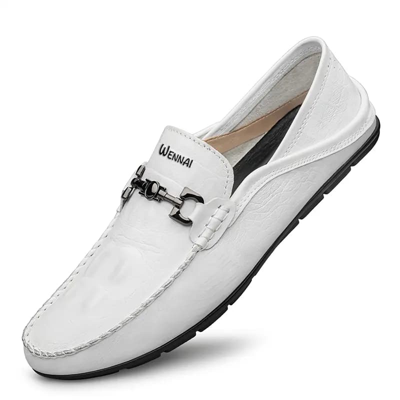 Wennai Split Cowhide Business Casual Loafers Lightweight Comfortable Trendy Versatile Fashionable Breathable Wear-Resistant Slip-On Shoes Men's White 3