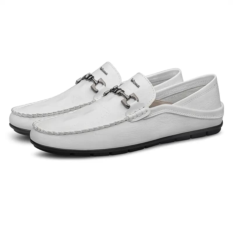 Wennai Split Cowhide Business Casual Loafers Lightweight Comfortable Trendy Versatile Fashionable Breathable Wear-Resistant Slip-On Shoes Men's White 4