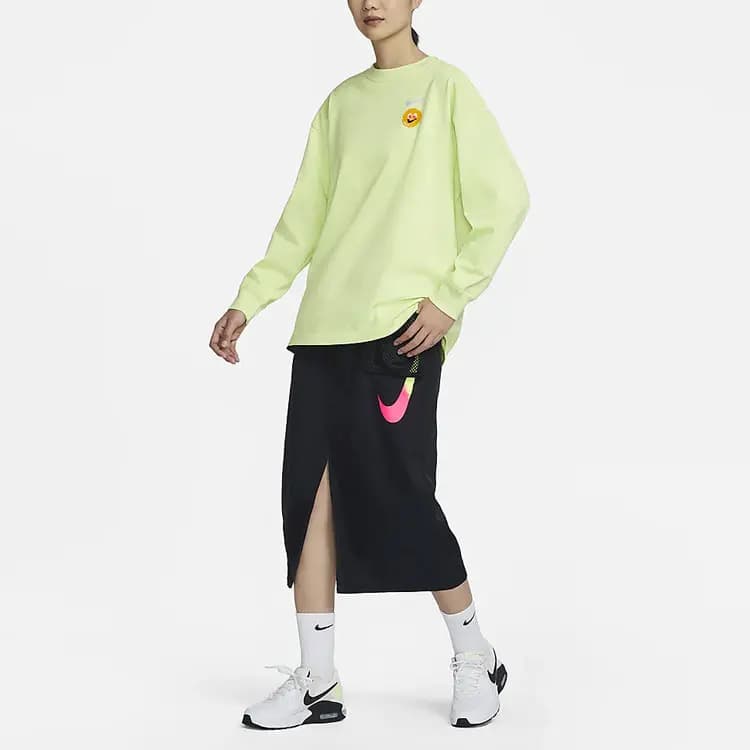 Nike Sportswear Solid Color Mid-Rise Comfortable Casual Long Skirt Women's Black 3