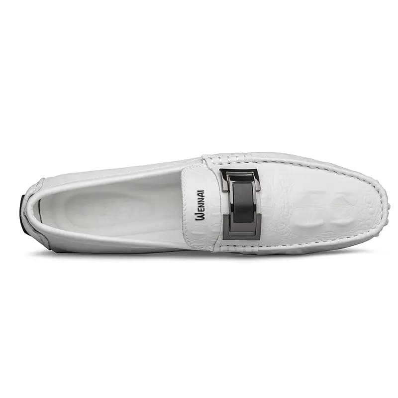Wennai Top Layer Cowhide Leather Business Fashion Loafers Comfortable Breathable Wear-Resistant Slip-On Shoes Men's White 4