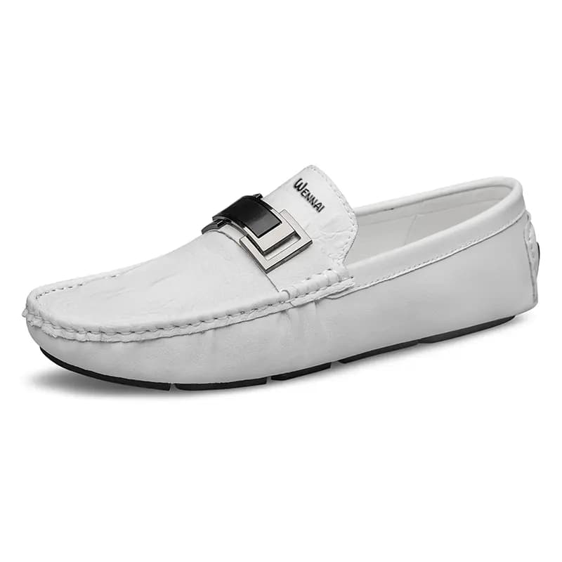 Wennai Top Layer Cowhide Leather Business Fashion Loafers Comfortable Breathable Wear-Resistant Slip-On Shoes Men's White 2