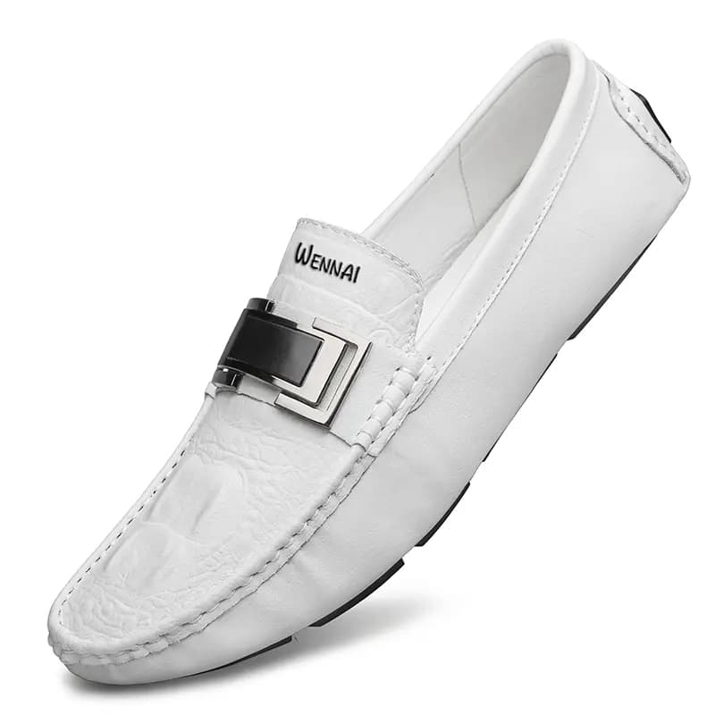 Wennai Top Layer Cowhide Leather Business Fashion Loafers Comfortable Breathable Wear-Resistant Slip-On Shoes Men's White 3