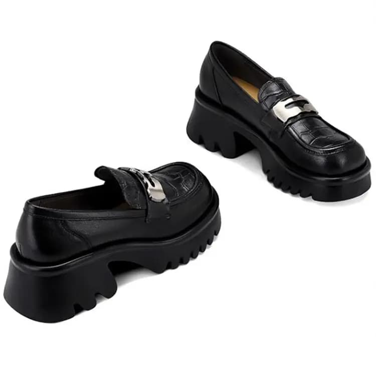 JESSICA SOPHIA Round Toe Thick Sole Comfortable Versatile Heightening Slip-Resistant Loafers Women's 7