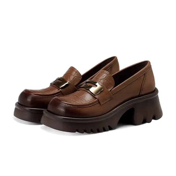 JESSICA SOPHIA Round Toe Thick Sole Comfortable Versatile Heightening Slip-Resistant Loafers Women's 3
