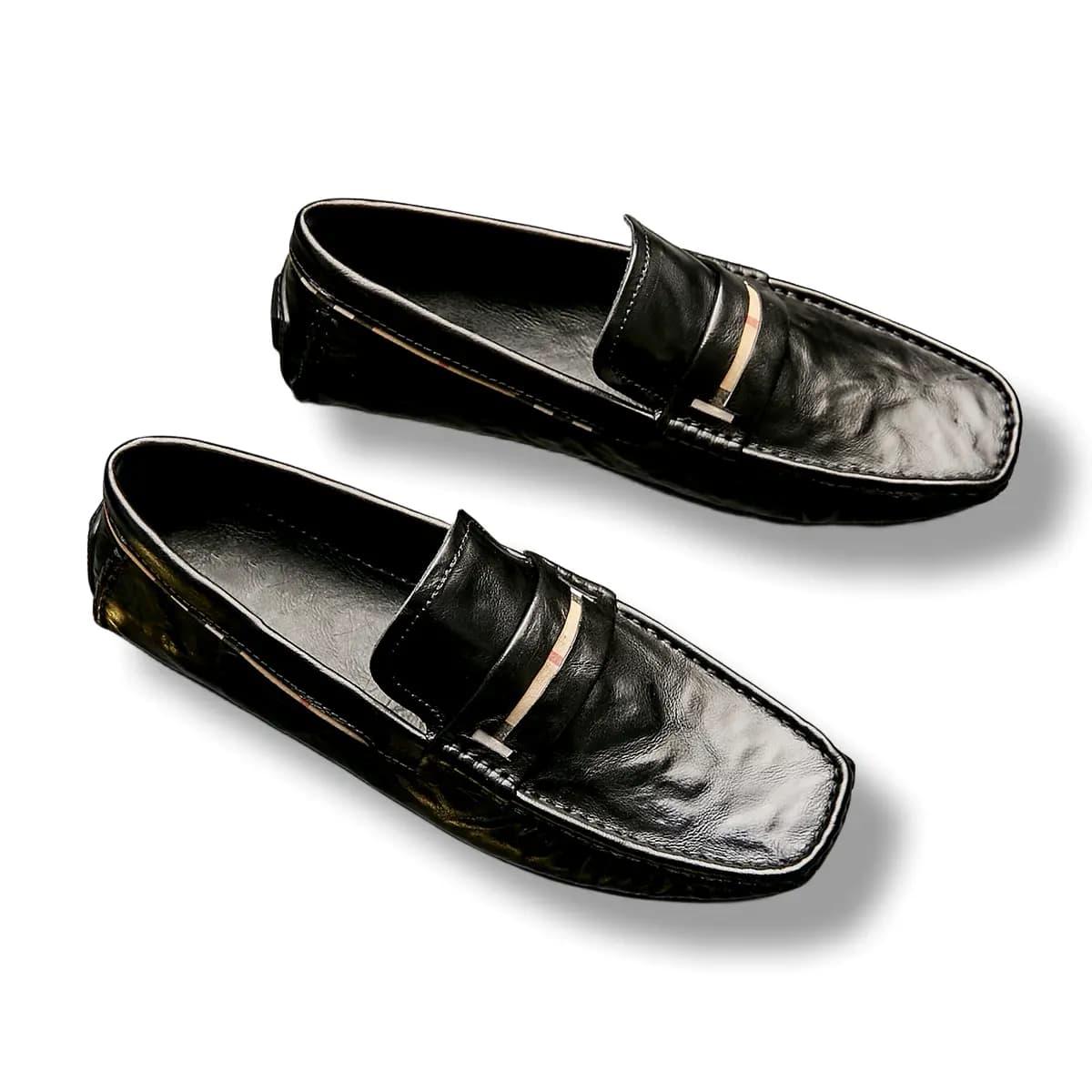 Brounvanm Top Layer Cowhide Leather Soft Sole Comfortable Breathable Slip-On Loafers Men's Black 6