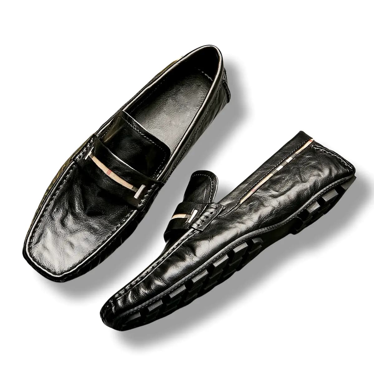 Brounvanm Top Layer Cowhide Leather Soft Sole Comfortable Breathable Slip-On Loafers Men's Black 3