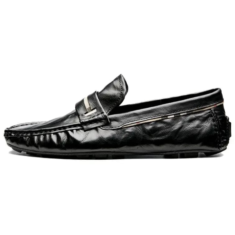 Brounvanm Top Layer Cowhide Leather Soft Sole Comfortable Breathable Slip-On Loafers Men's Black