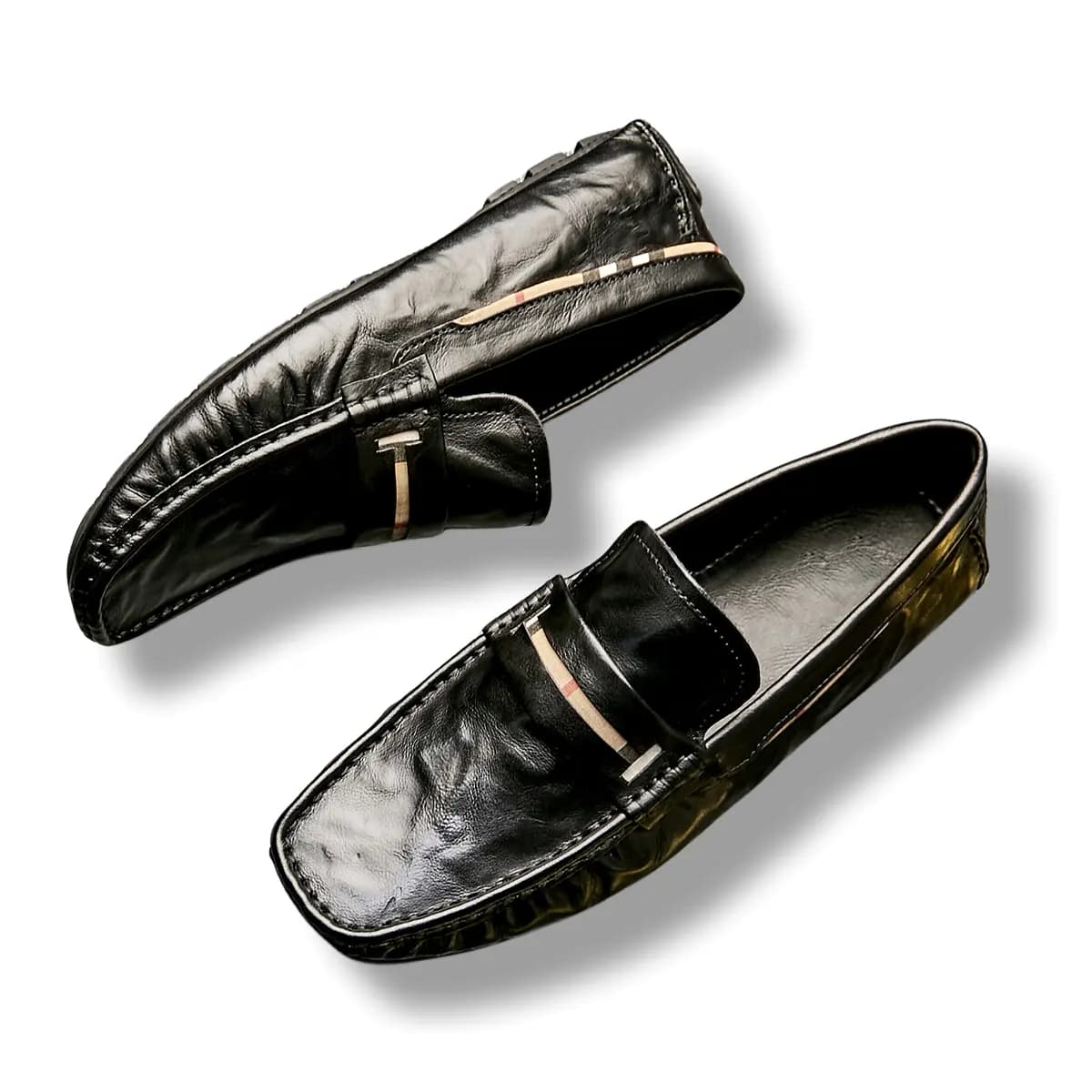 Brounvanm Top Layer Cowhide Leather Soft Sole Comfortable Breathable Slip-On Loafers Men's Black 5