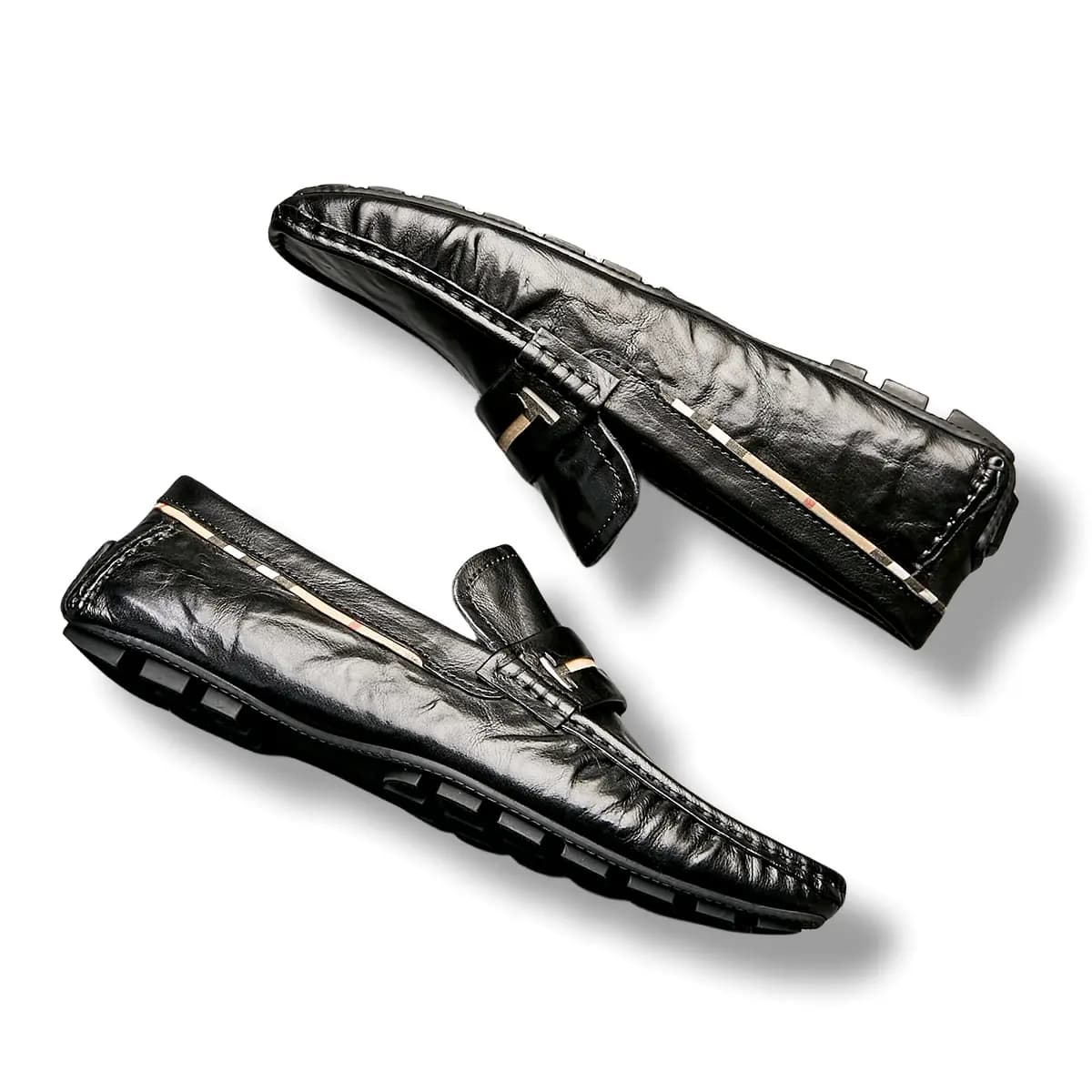 Brounvanm Top Layer Cowhide Leather Soft Sole Comfortable Breathable Slip-On Loafers Men's Black 4