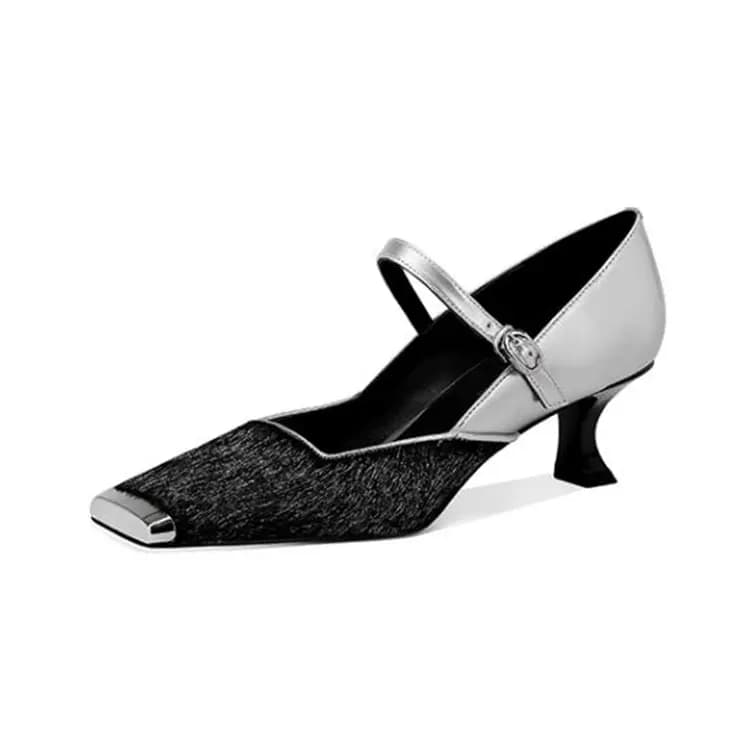 JESSICA SOPHIA Sheepskin French Style Square Toe Strap Heel Mary Janes Women's