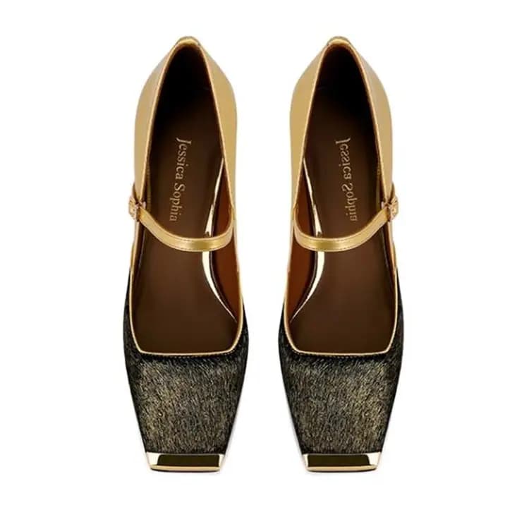 JESSICA SOPHIA Sheepskin French Style Square Toe Strap Heel Mary Janes Women's 7