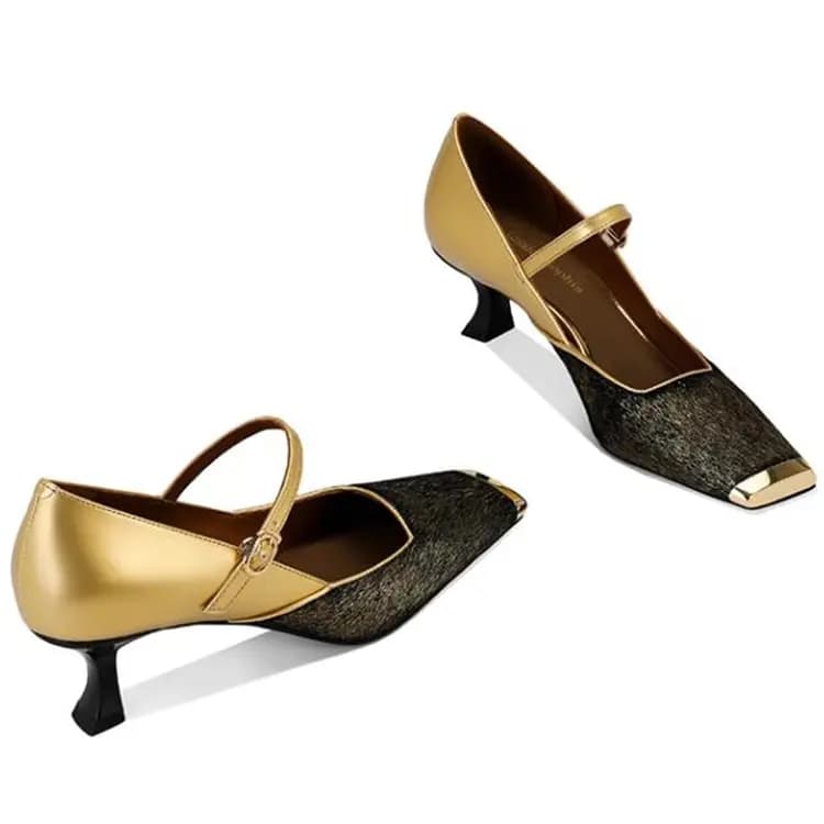JESSICA SOPHIA Sheepskin French Style Square Toe Strap Heel Mary Janes Women's 4