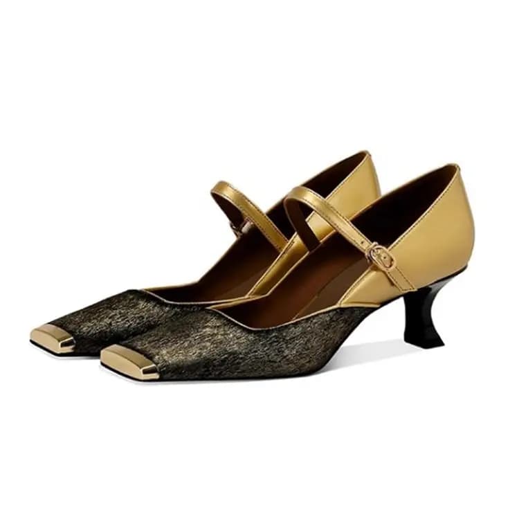 JESSICA SOPHIA Sheepskin French Style Square Toe Strap Heel Mary Janes Women's 5