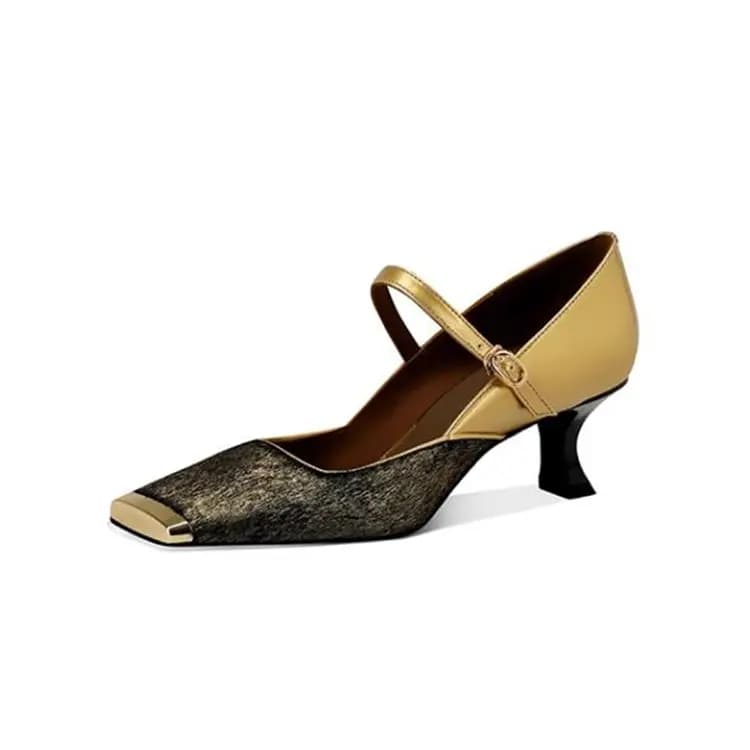 JESSICA SOPHIA Sheepskin French Style Square Toe Strap Heel Mary Janes Women's 3