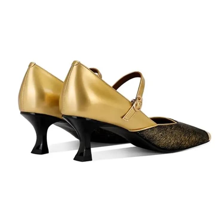 JESSICA SOPHIA Sheepskin French Style Square Toe Strap Heel Mary Janes Women's 6