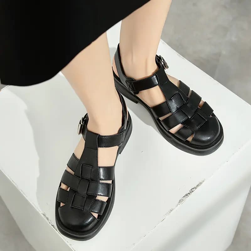 AGSDON Second Layer Leather Fashion Woven Casual Roman Sandals Women's 11