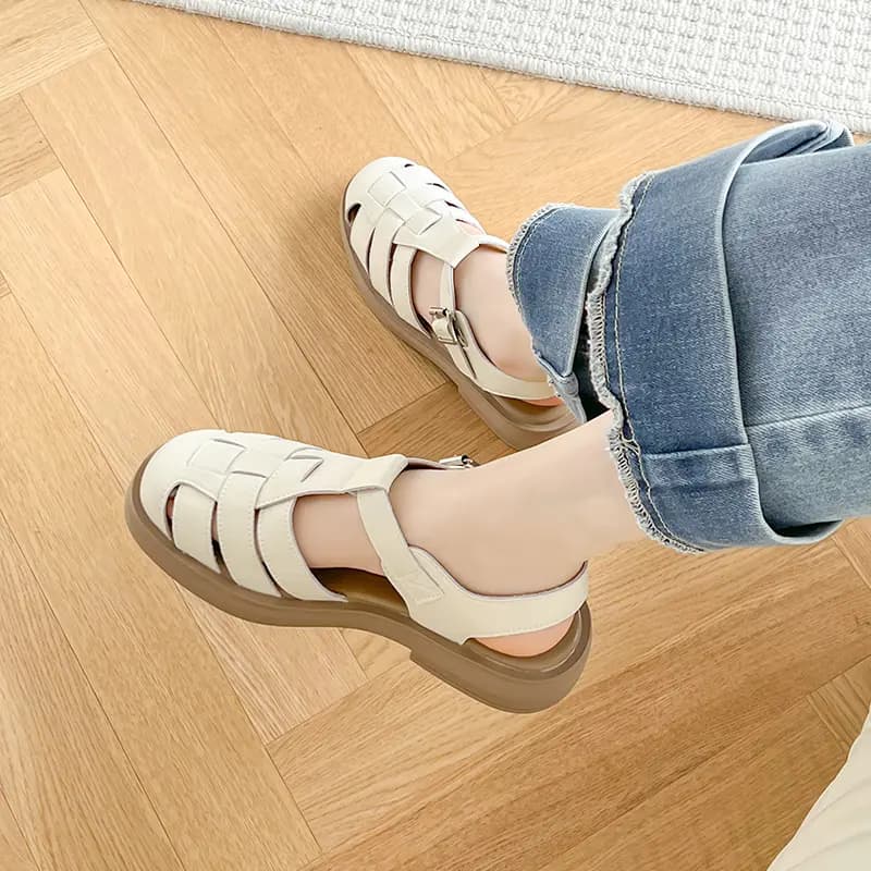 AGSDON Second Layer Leather Fashion Woven Casual Roman Sandals Women's 4