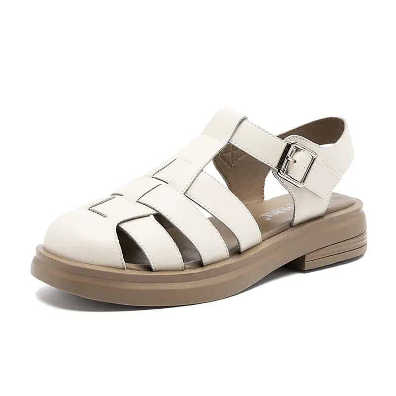 AGSDON Second Layer Leather Fashion Woven Casual Roman Sandals Women's 2