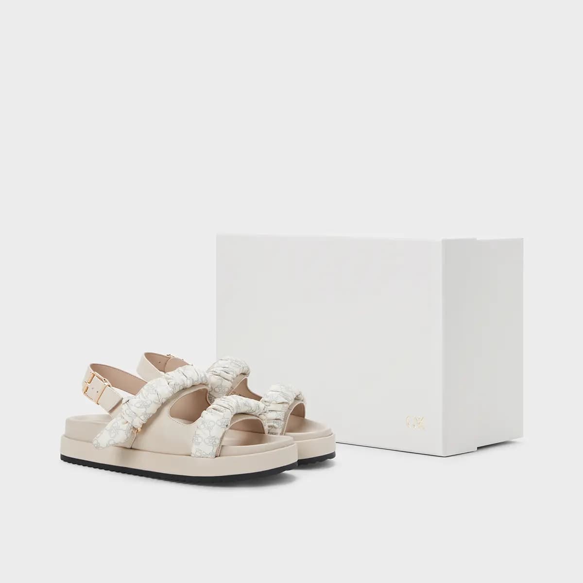 CHARLES&KEITH Small CK Strap Sandals 4cm Women's Chalk White/Black 4