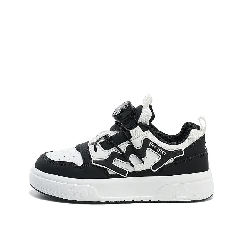Kids Jeep White Shoes Twist Button Breathable Comfort Low-Top Lightweight Wear-Resistant Versatile Kids Skate Shoes Black-White