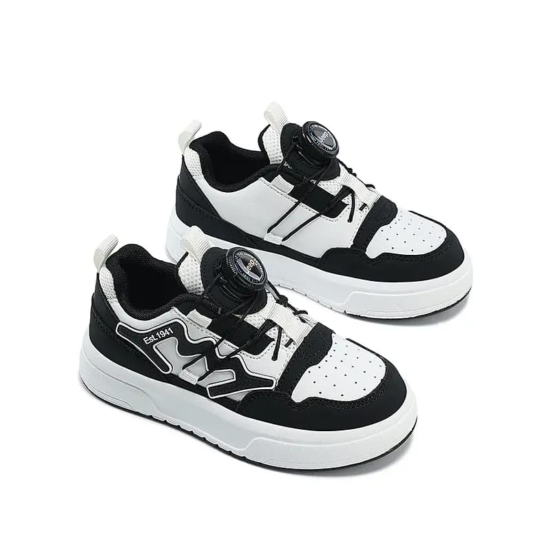 Kids Jeep White Shoes Twist Button Breathable Comfort Low-Top Lightweight Wear-Resistant Versatile Kids Skate Shoes Black-White 8