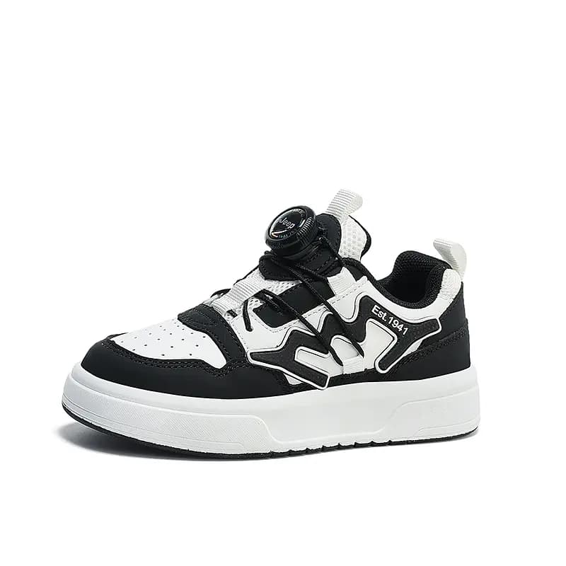 Kids Jeep White Shoes Twist Button Breathable Comfort Low-Top Lightweight Wear-Resistant Versatile Kids Skate Shoes Black-White 2