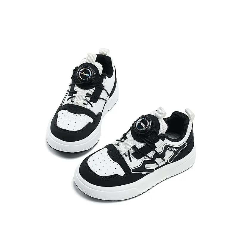 Kids Jeep White Shoes Twist Button Breathable Comfort Low-Top Lightweight Wear-Resistant Versatile Kids Skate Shoes Black-White 6