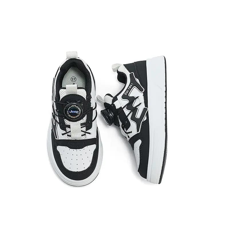 Kids Jeep White Shoes Twist Button Breathable Comfort Low-Top Lightweight Wear-Resistant Versatile Kids Skate Shoes Black-White 7