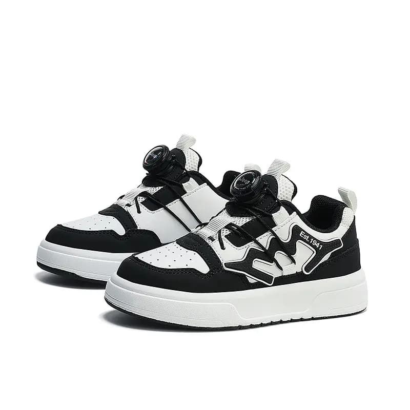 Kids Jeep White Shoes Twist Button Breathable Comfort Low-Top Lightweight Wear-Resistant Versatile Kids Skate Shoes Black-White 3
