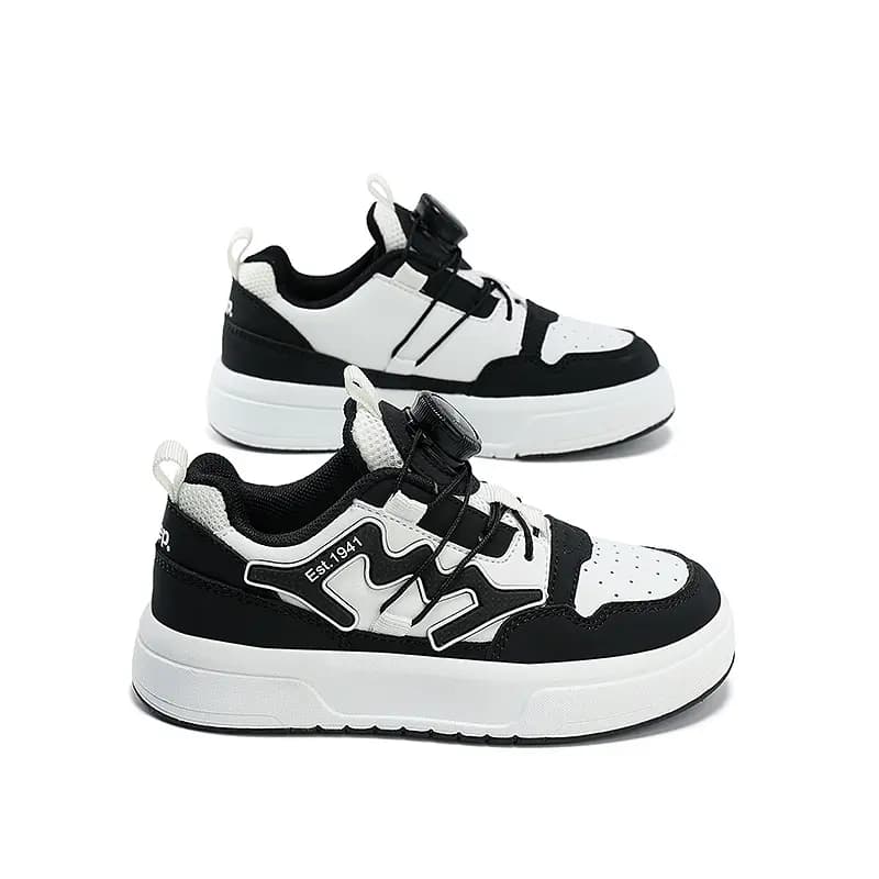 Kids Jeep White Shoes Twist Button Breathable Comfort Low-Top Lightweight Wear-Resistant Versatile Kids Skate Shoes Black-White 5