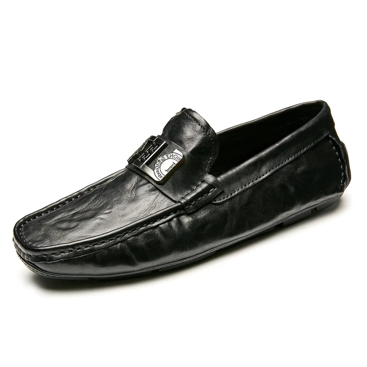 Brounvanm Top Layer Leather Comfortable Lightweight Genuine Leather Loafers Men's Black