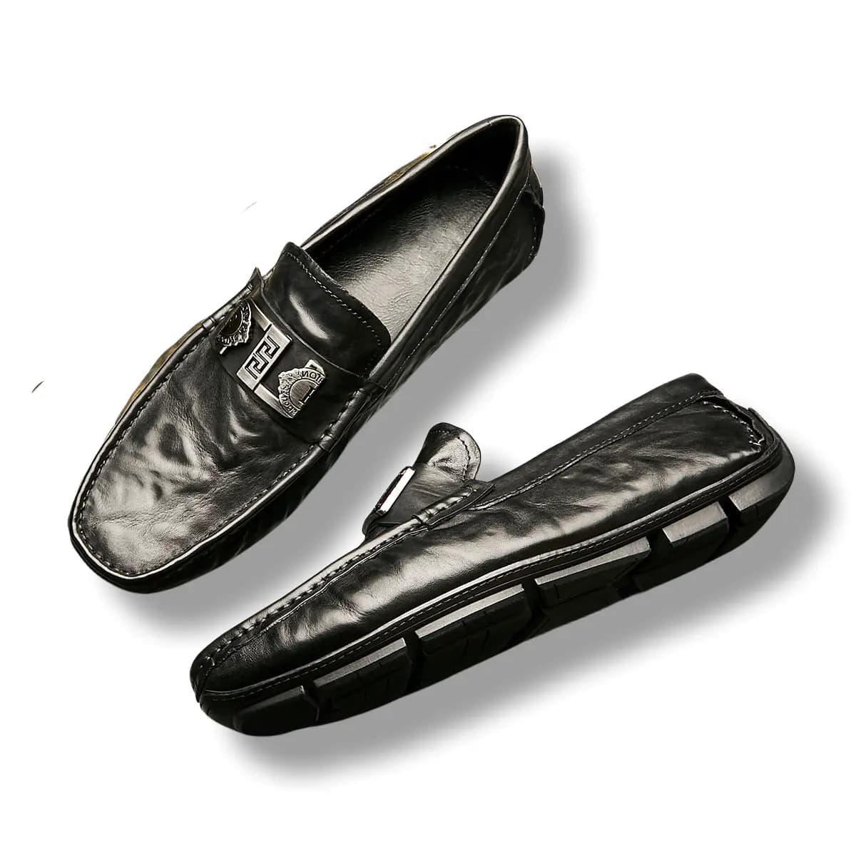 Brounvanm Top Layer Leather Comfortable Lightweight Genuine Leather Loafers Men's Black 3