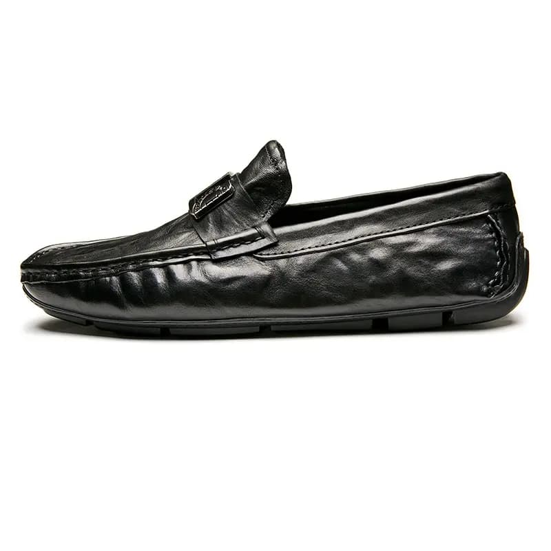 Brounvanm Top Layer Leather Comfortable Lightweight Genuine Leather Loafers Men's Black 2