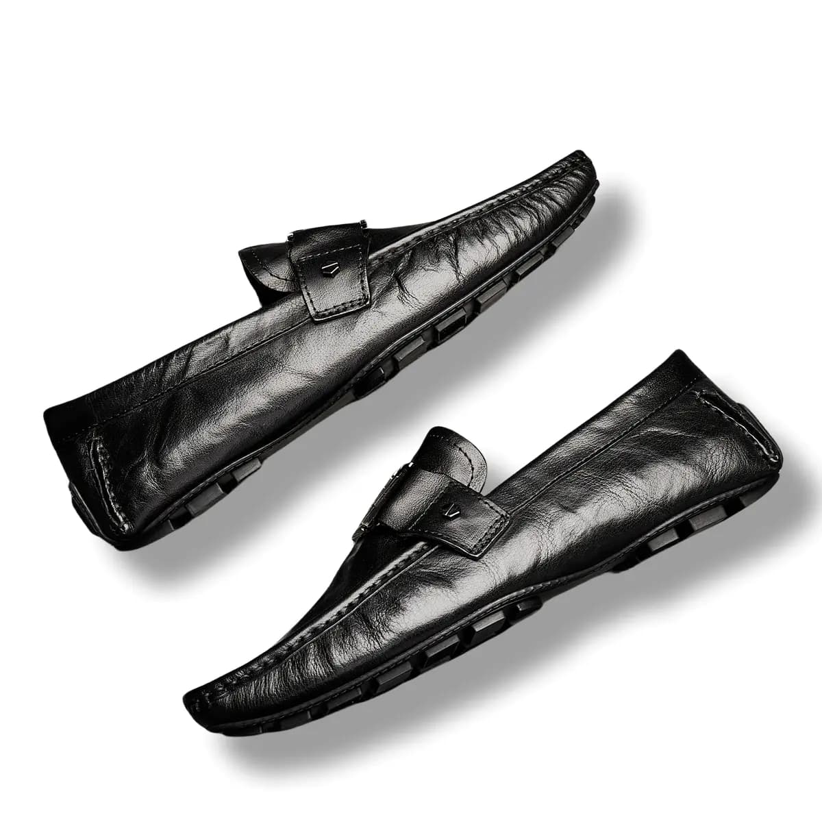 Brounvanm Top Layer Leather Slip-On Round Toe Breathable Loafer Business Casual Youth Men's Black 4