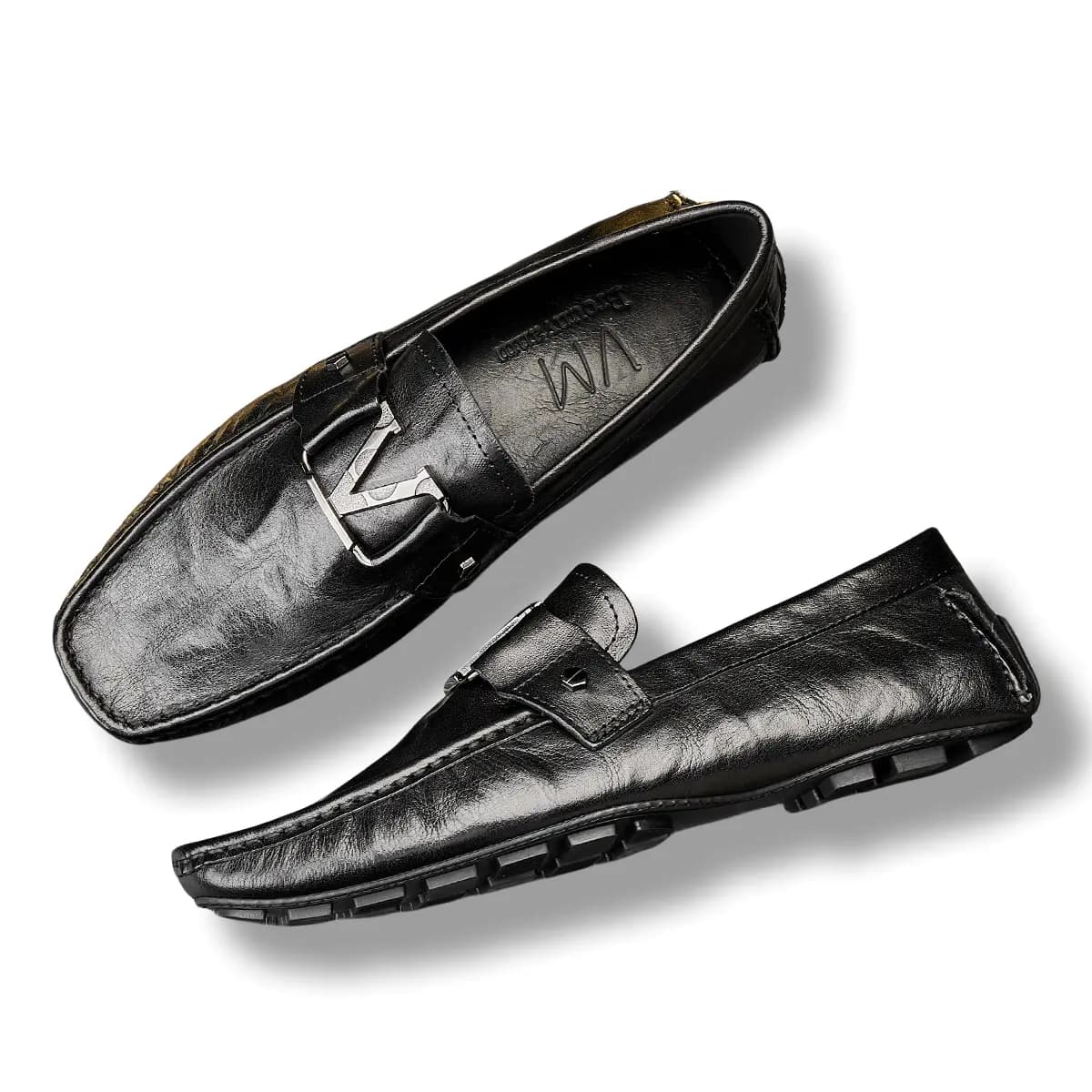 Brounvanm Top Layer Leather Slip-On Round Toe Breathable Loafer Business Casual Youth Men's Black 6
