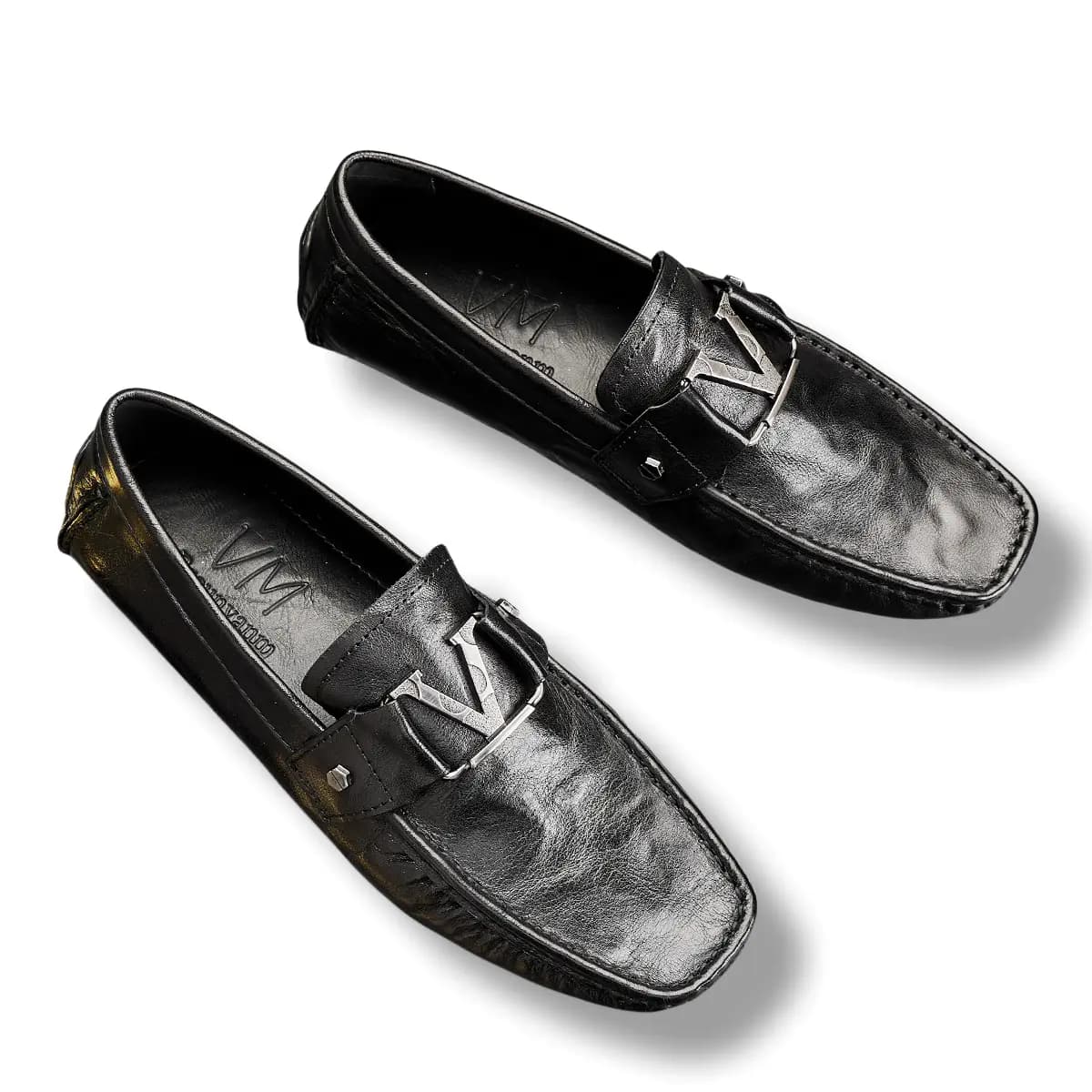 Brounvanm Top Layer Leather Slip-On Round Toe Breathable Loafer Business Casual Youth Men's Black 3
