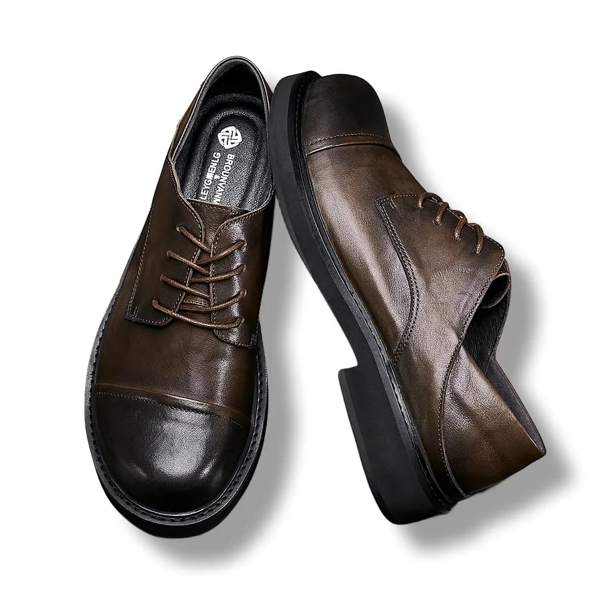 Brounvanm Top Layer Cowhide Business British Style Lace-Up Youth Casual Shoes Men's 4