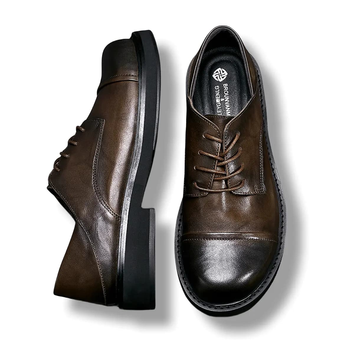 Brounvanm Top Layer Cowhide Business British Style Lace-Up Youth Casual Shoes Men's 3