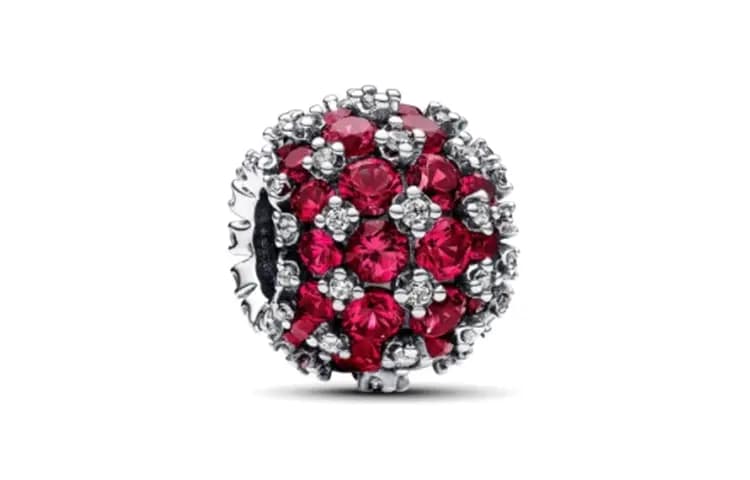 Pandora Round Design Pave Charm Unisex Qırmızı