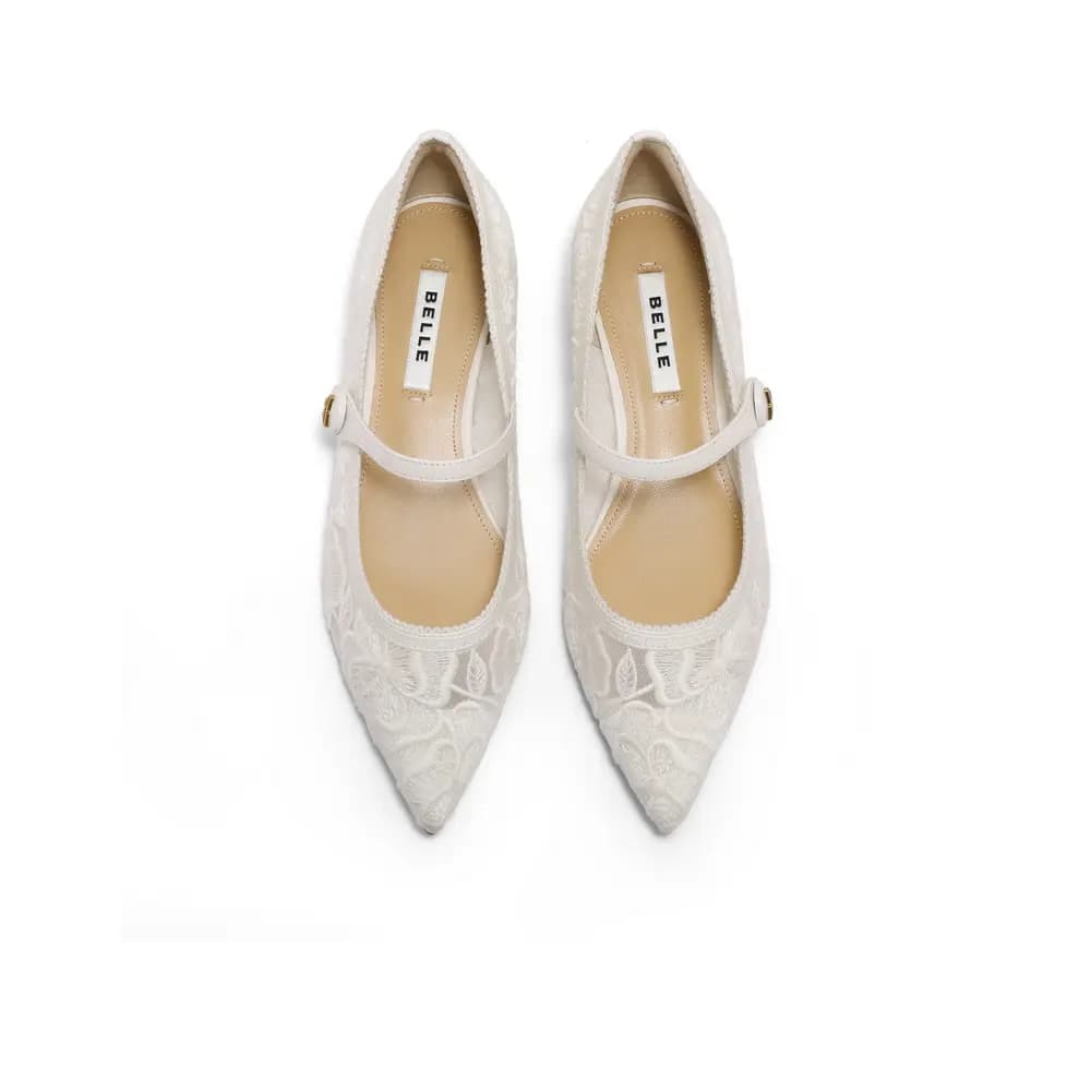 BELLE Chunky Heel Mary Jane Shoes 2cm Women's White, Apricot 3