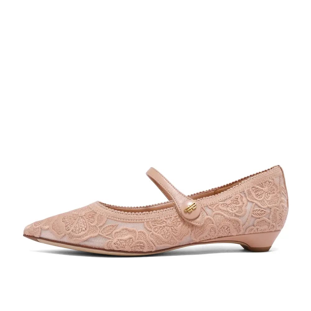 BELLE Chunky Heel Mary Jane Shoes 2cm Women's White, Apricot 6