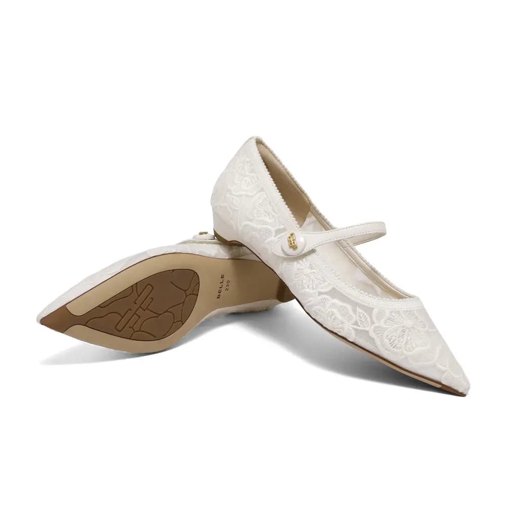 BELLE Chunky Heel Mary Jane Shoes 2cm Women's White, Apricot 5